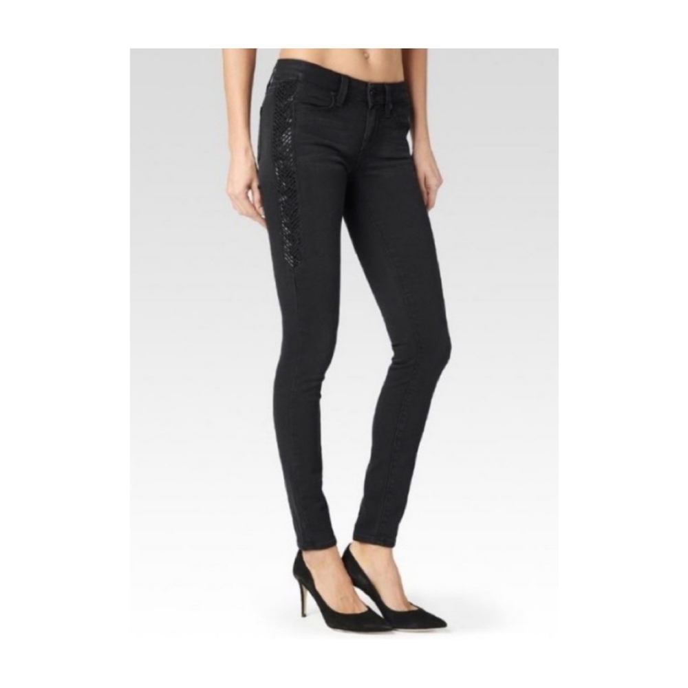 PAIGE Verdugo Ultra Skinny Black Jeans with Rhinestones, Size 25